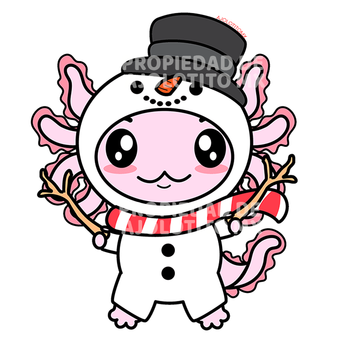 Sticker Axolotzin Muñeco De Nieve Ajolote