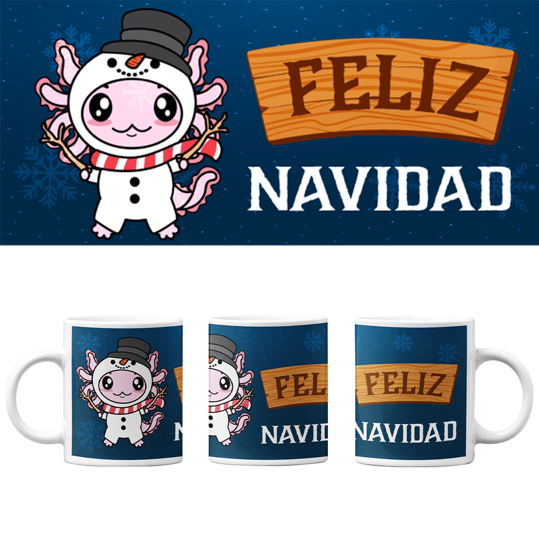 Taza Vers 2 Axolotzin Muñeco De Nieve Ajolote