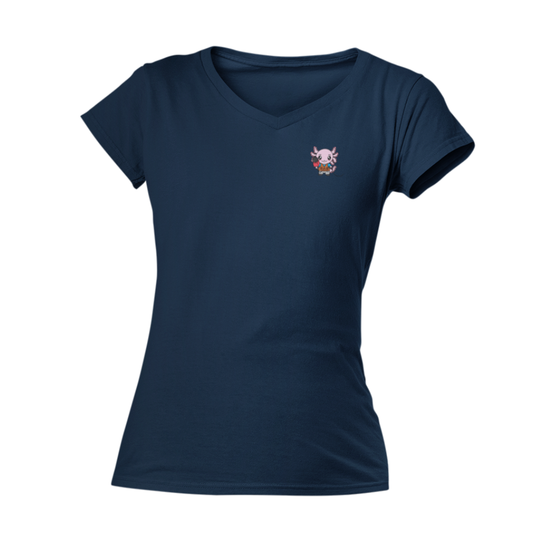 Playera Cuello V Axolotzin Reportero Ajolote