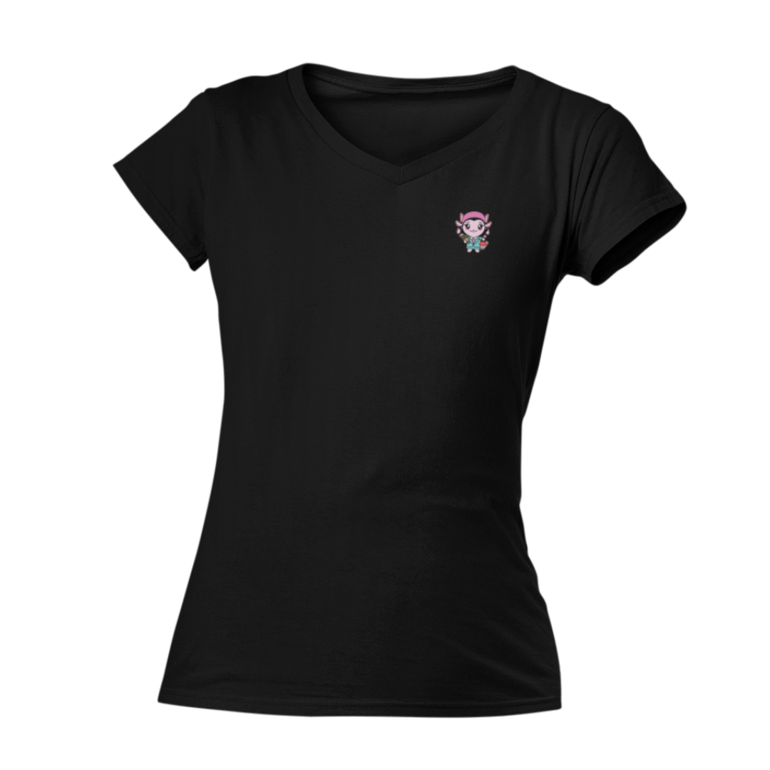 Playera Cuello V Axoloteria La Dama Ajolote Adulto