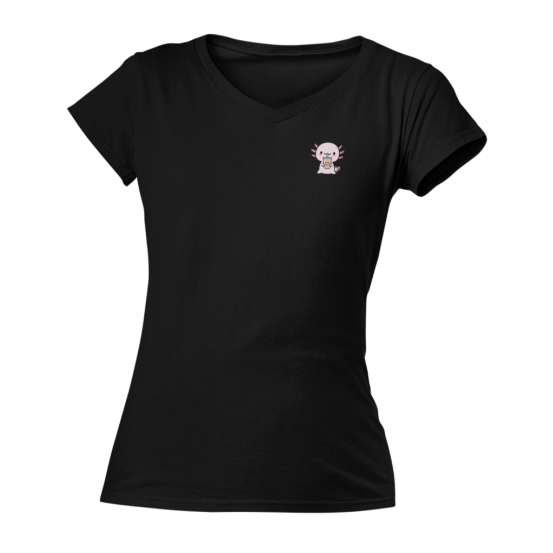 Playera "V" Ajolote Bebiendo Xo The Monster