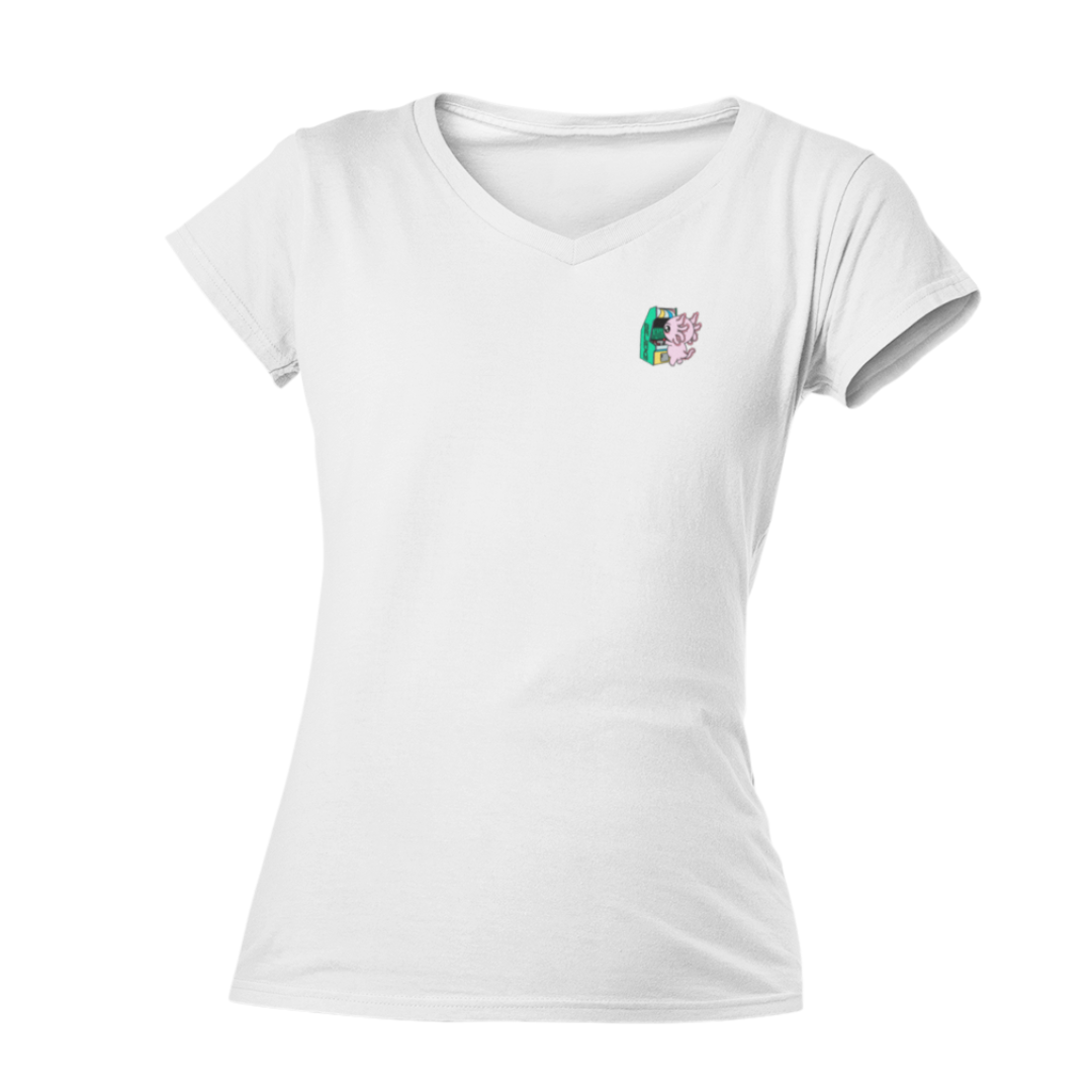 Playera Cuello V Axolotzin Arcade Ajolote