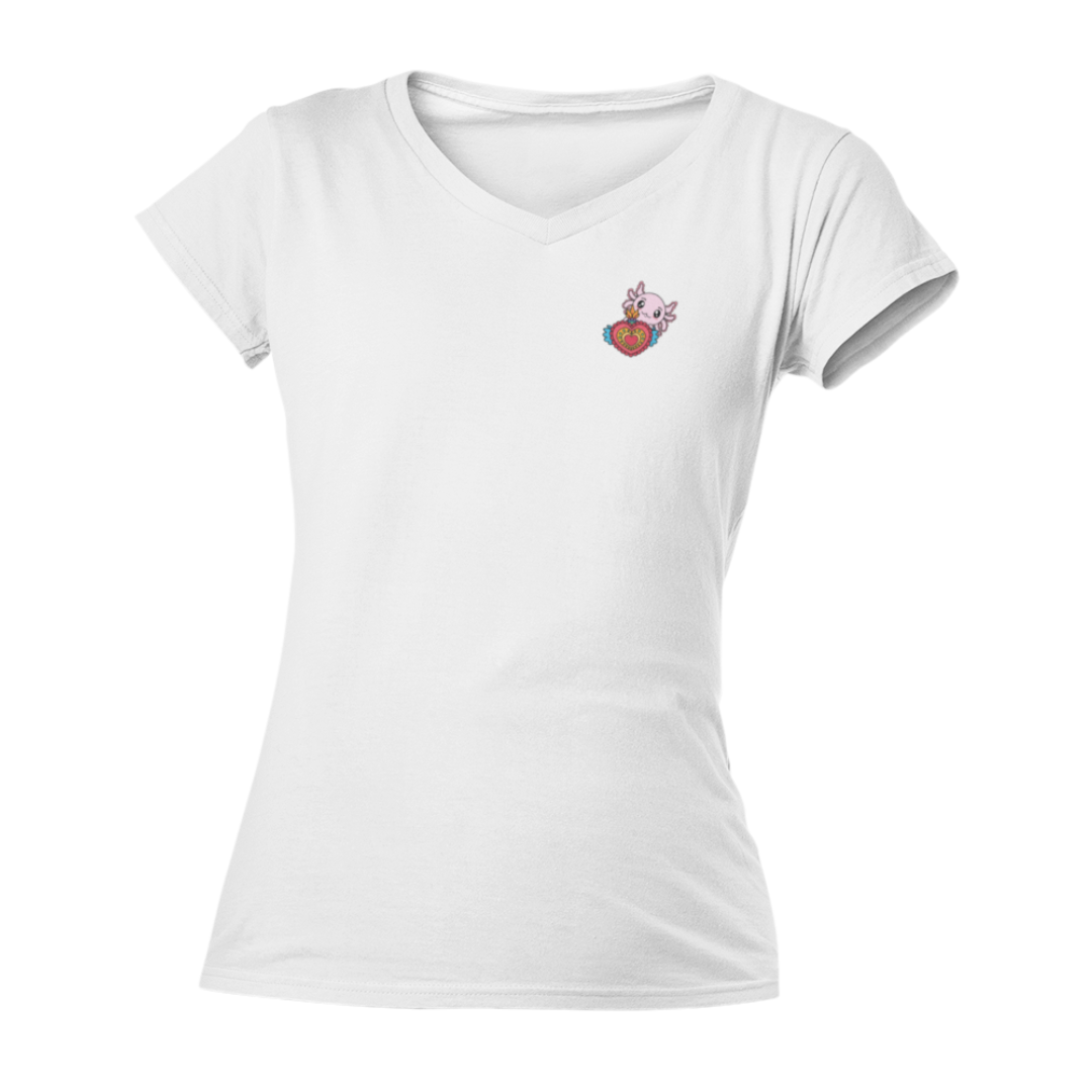 Playera Cuello V Axoloteria El Corazon Ajolote Adulto