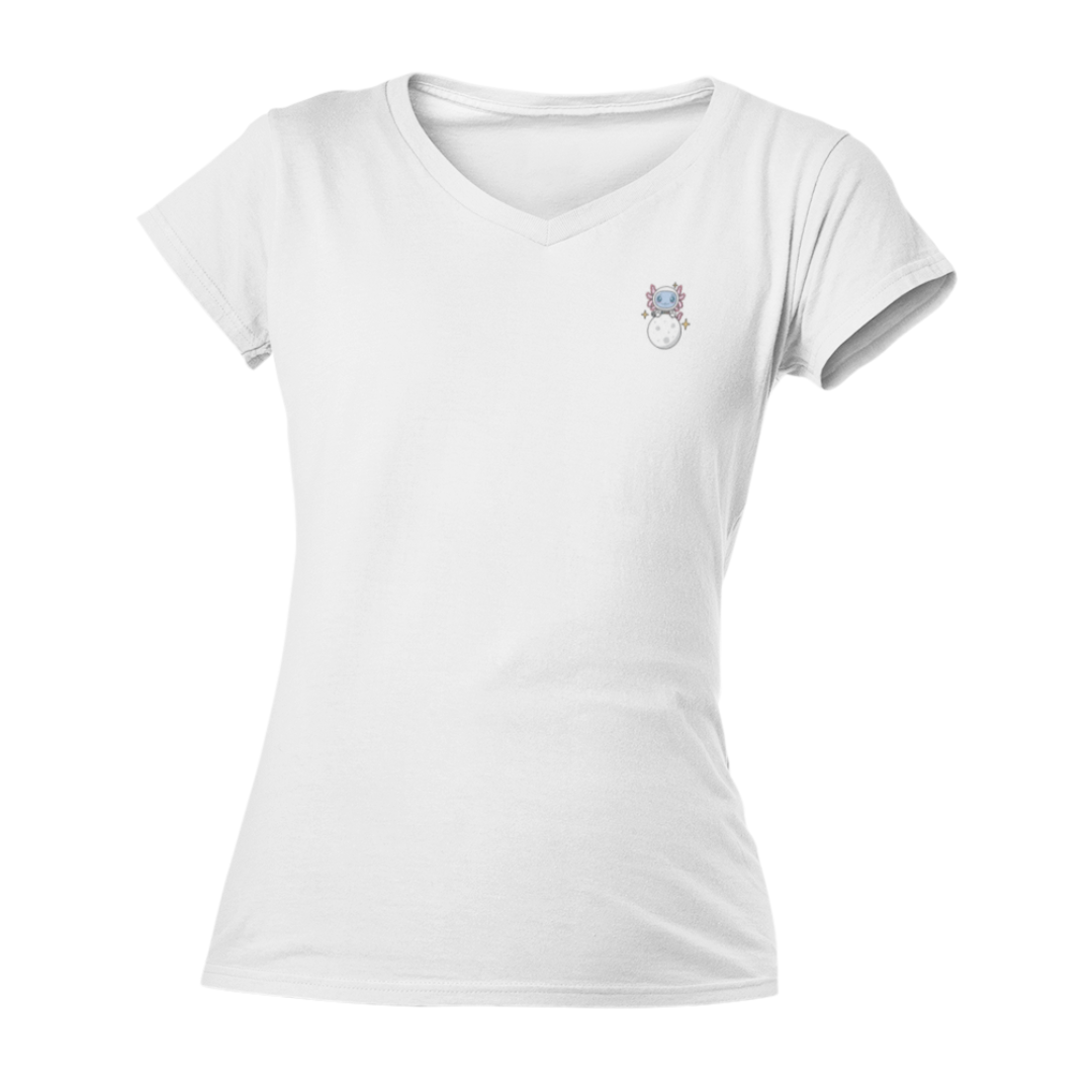Playera Cuello V Axoloteria La Luna Ajolote Adulto