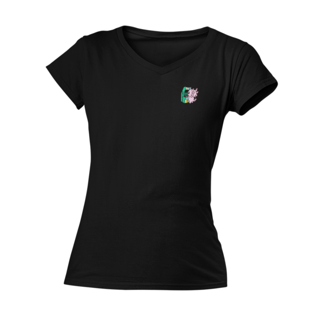 Playera Cuello V Axolotzin Arcade Ajolote