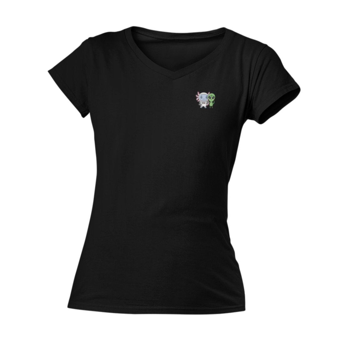 Playera Cuello V Axolotzin Y Marcianito Ajolote