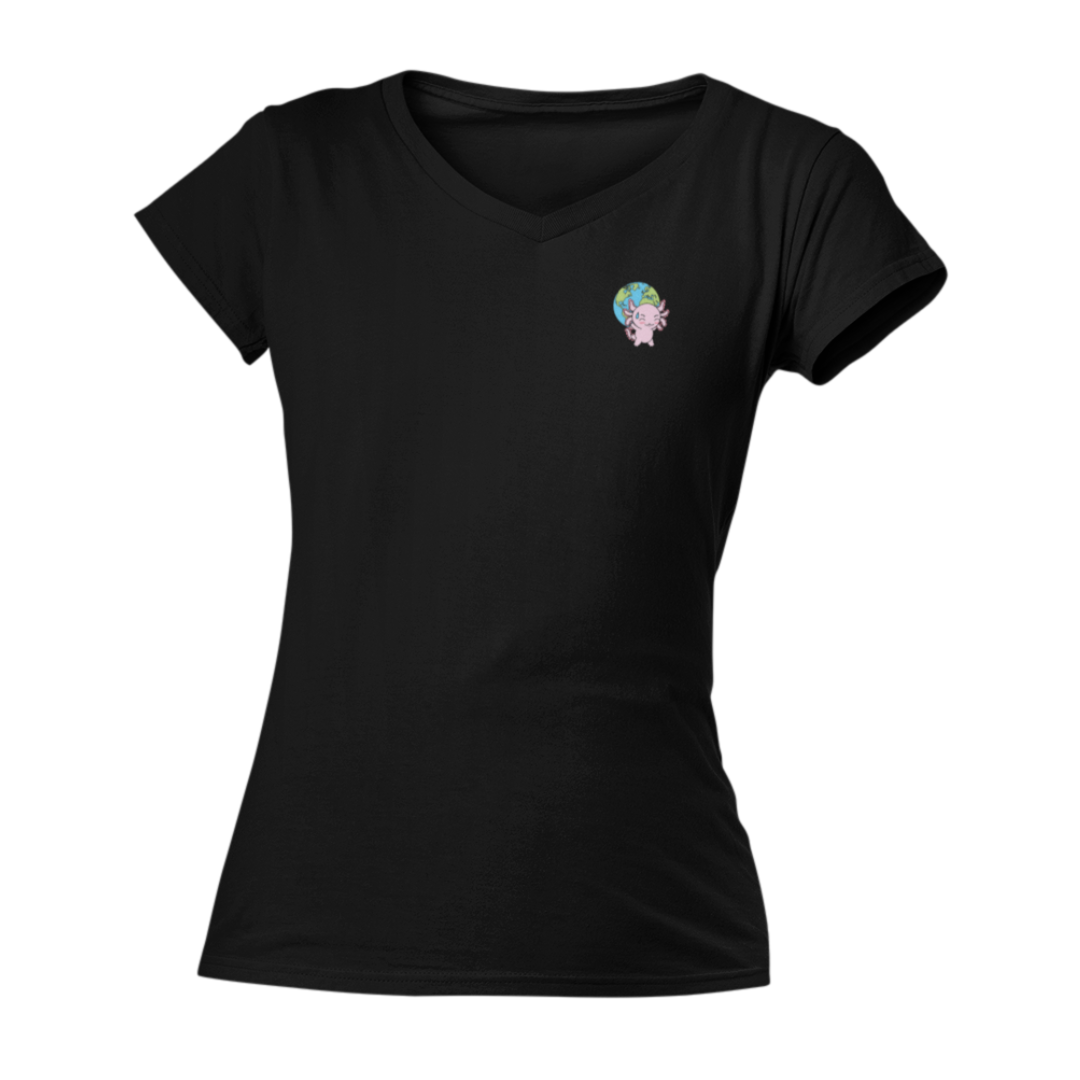 Playera Cuello V Axoloteria El Mundo Ajolote Adulto