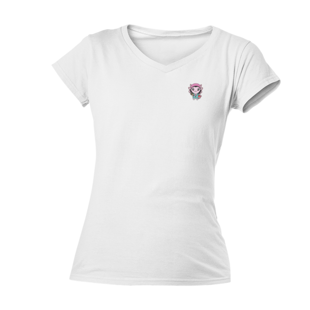 Playera Cuello V Axoloteria La Dama Ajolote Adulto