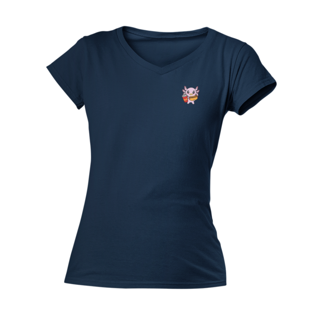 Playera Cuello V Axolotzin Comiendo Jocho Ajolote