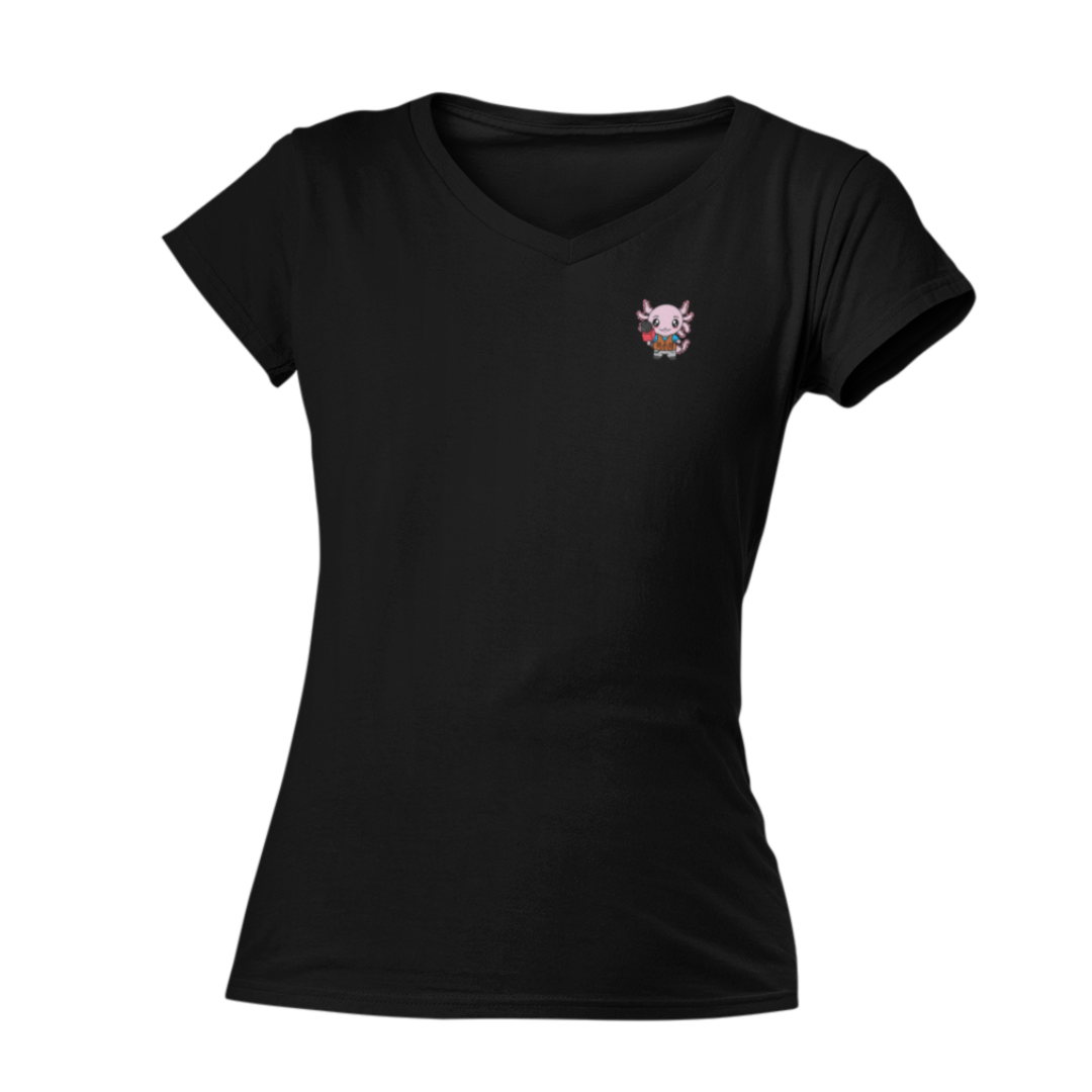 Playera Cuello V Axolotzin Reportero Ajolote