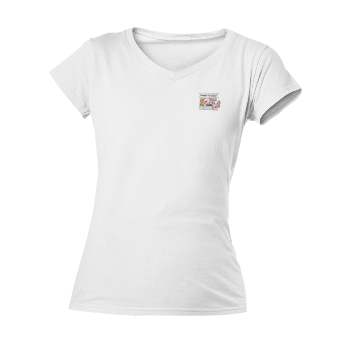 Playera Cuello V Axolotzin Puesto De Tacos Ajolote