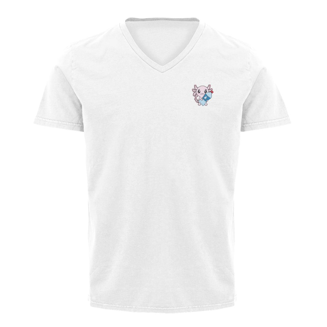 Playera Cuello V Axolotzin Botella Agua Ajolote