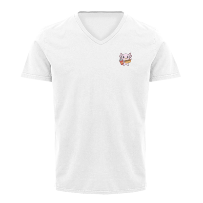 Playera Cuello V Axolotzin Comiendo Jocho Ajolote