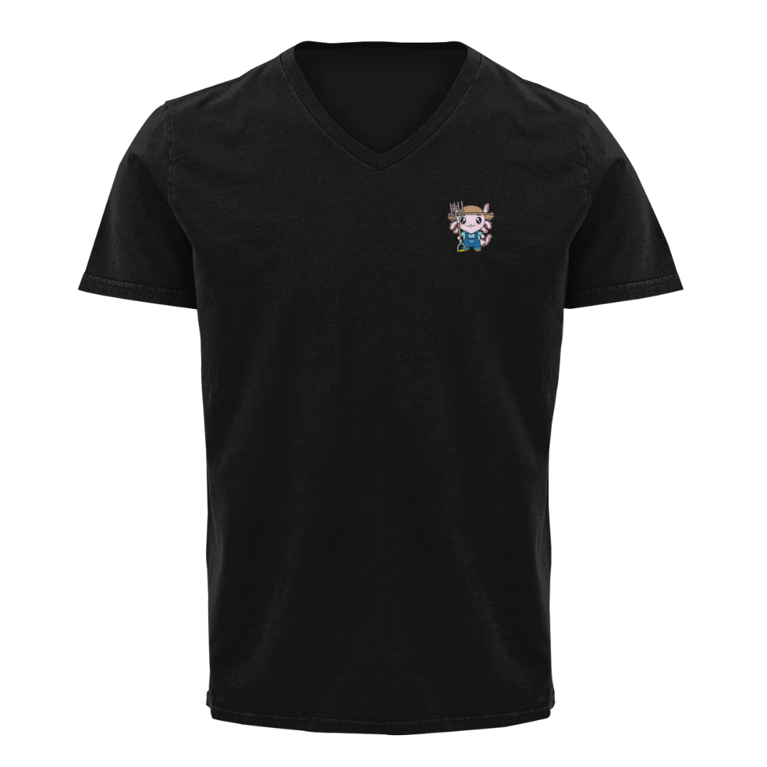 Playera Cuello V Axolotzin Granjero Ajolote