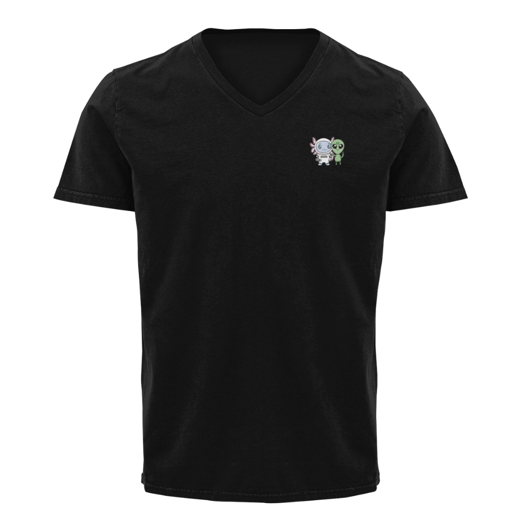 Playera Cuello V Axolotzin Y Marcianito Ajolote