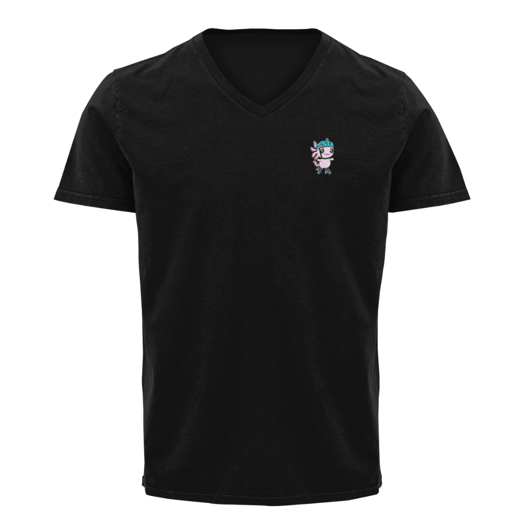 Playera Cuello V Axolotzin Patinador Ajolote