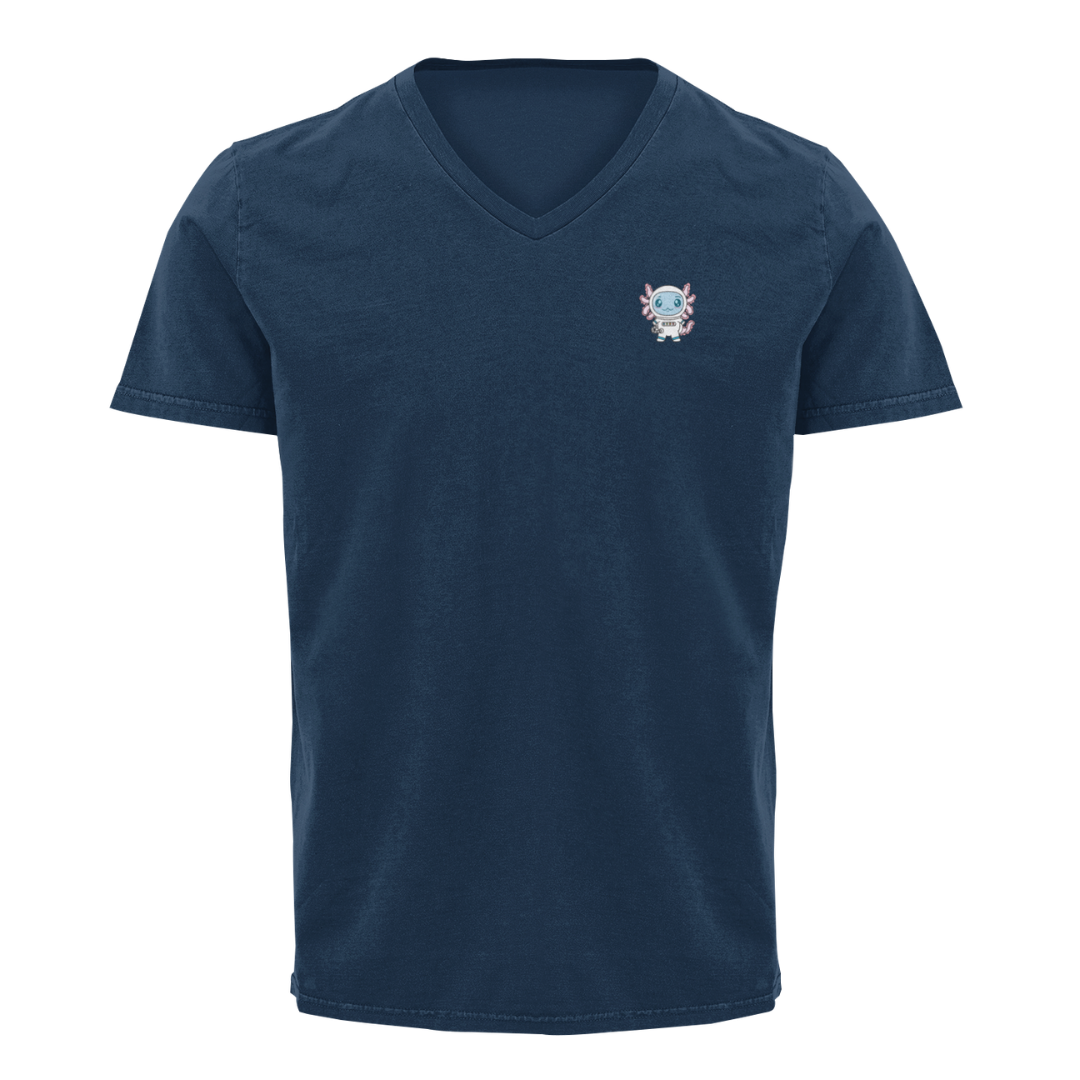 Playera Cuello V Axolotzin Astronauta Ajolote