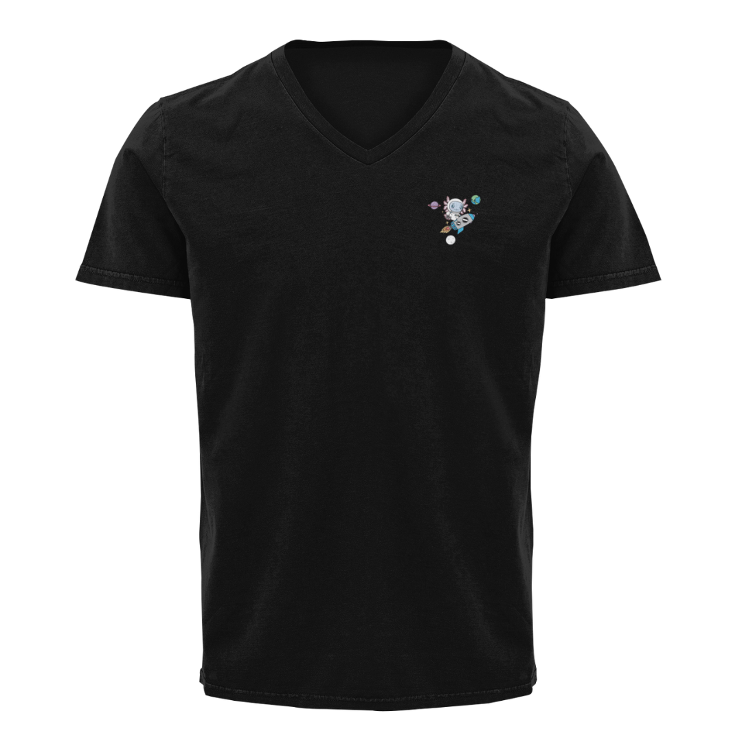 Playera Cuello V Axolotzin Cohete Ajolote