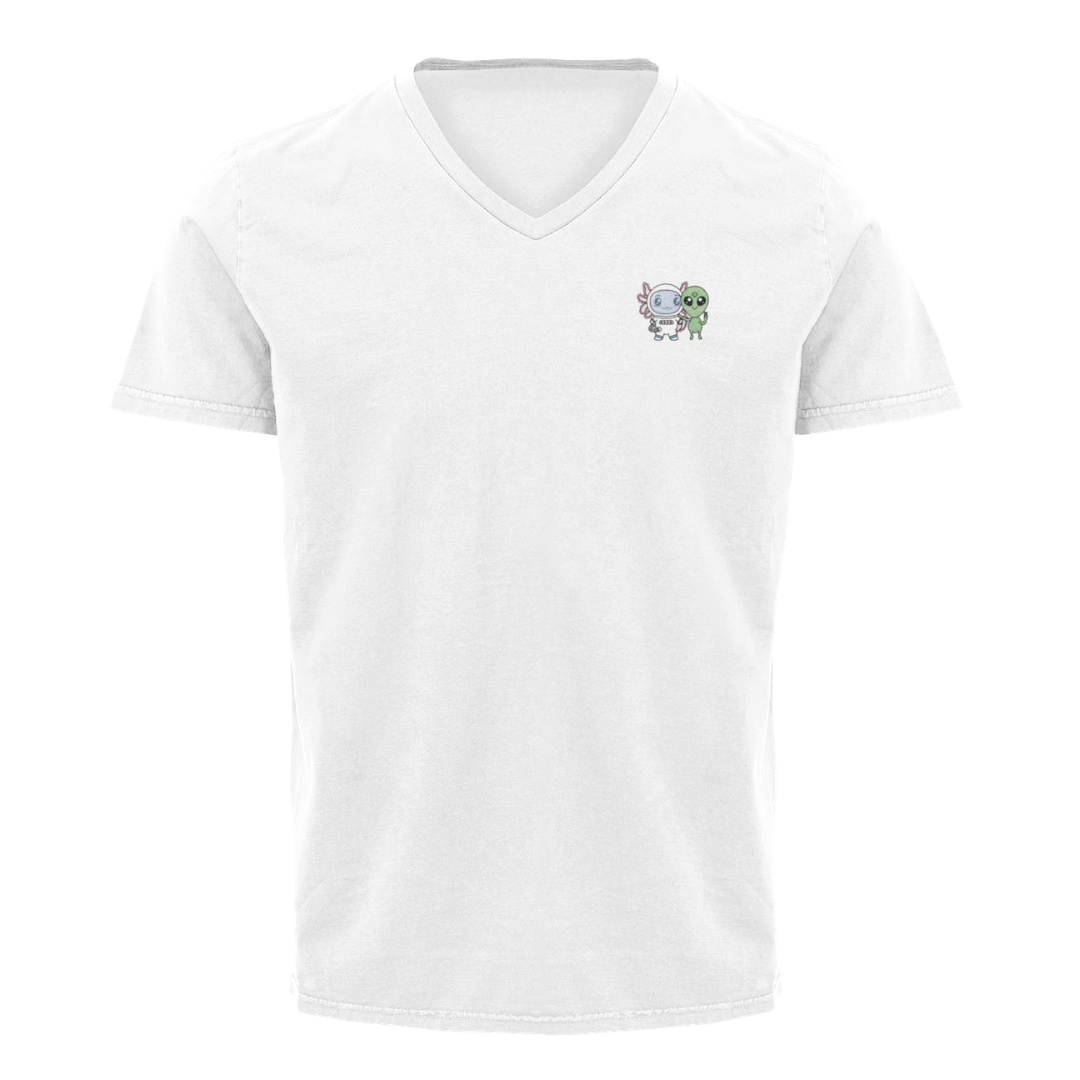Playera Cuello V Axolotzin Y Marcianito Ajolote