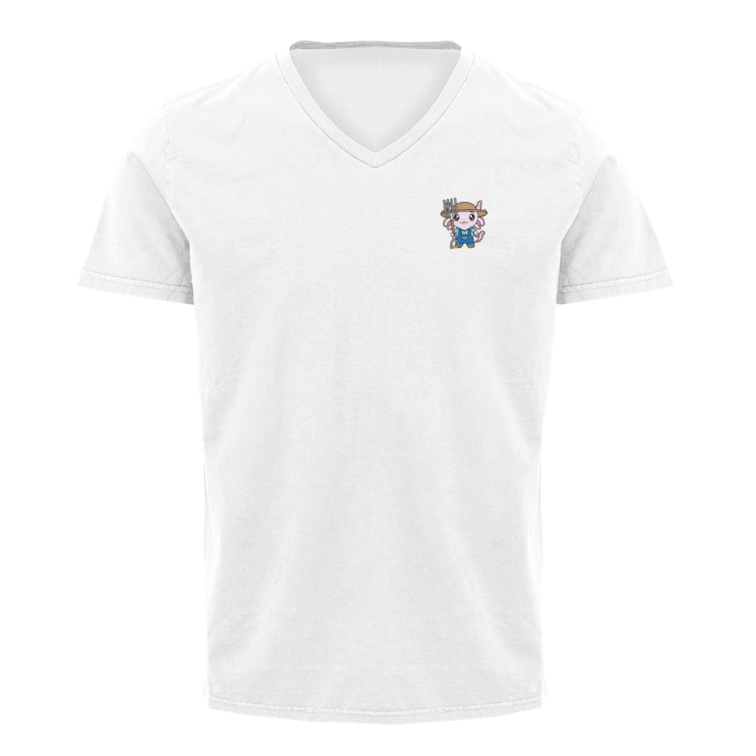 Playera Cuello V Axolotzin Granjero Ajolote