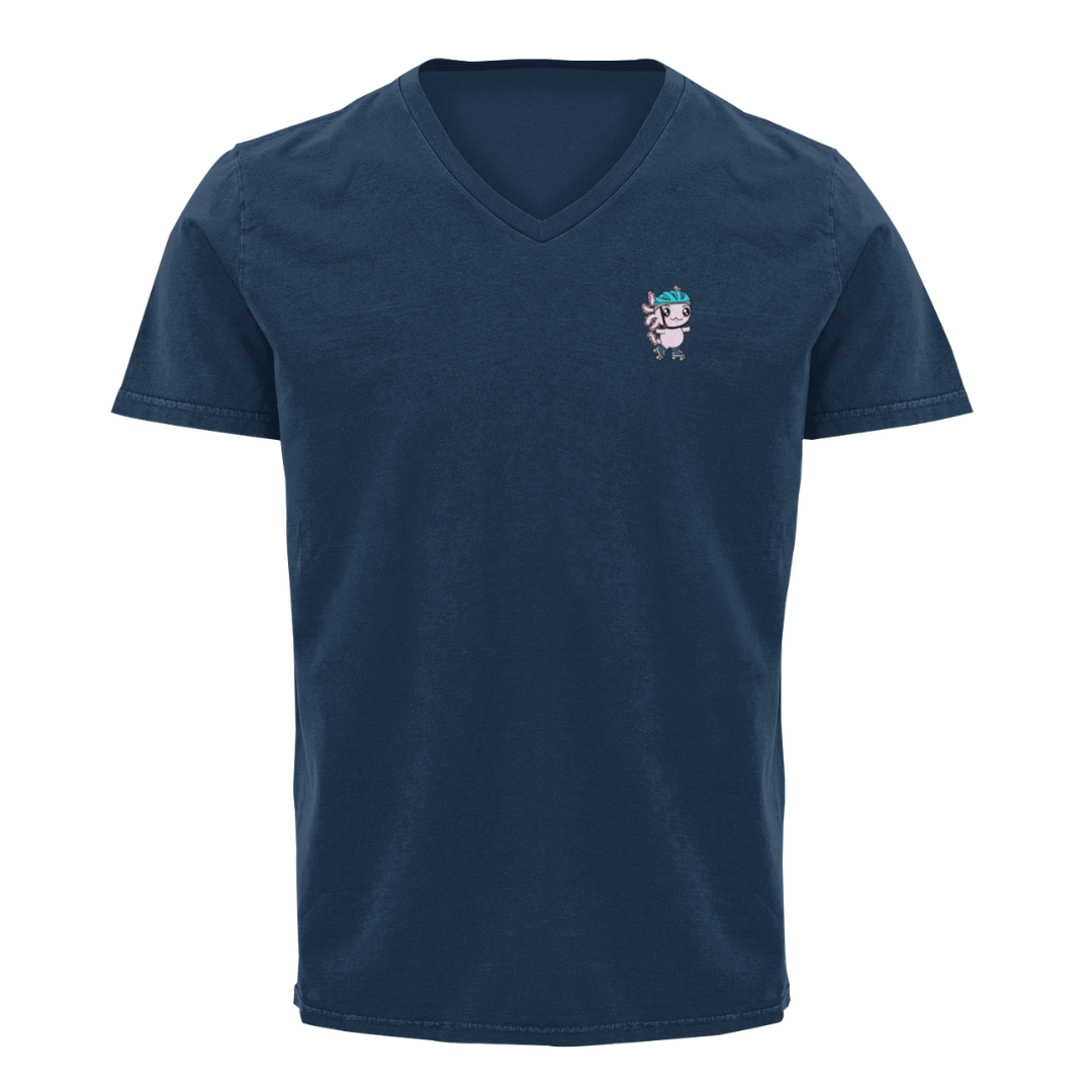 Playera Cuello V Axolotzin Patinador Ajolote