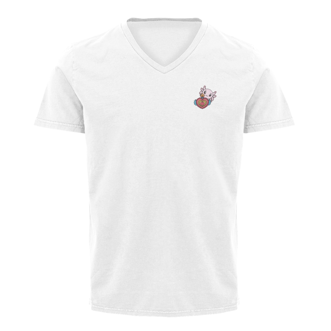 Playera Cuello V Axoloteria El Corazon Ajolote Adulto
