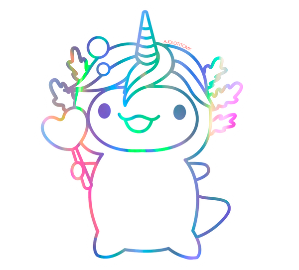 Sticker Holográfico Ajolote Unicornio Xo The Monster