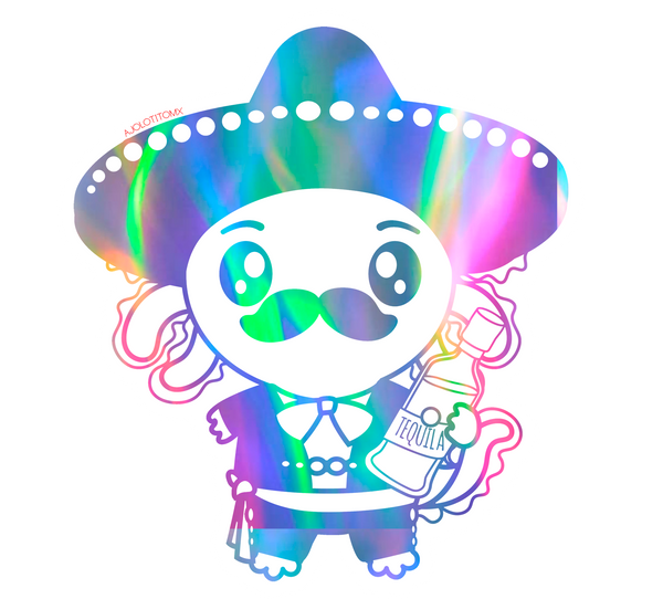 Sticker Holográfico Axoloteria El Mariachi Ajolote