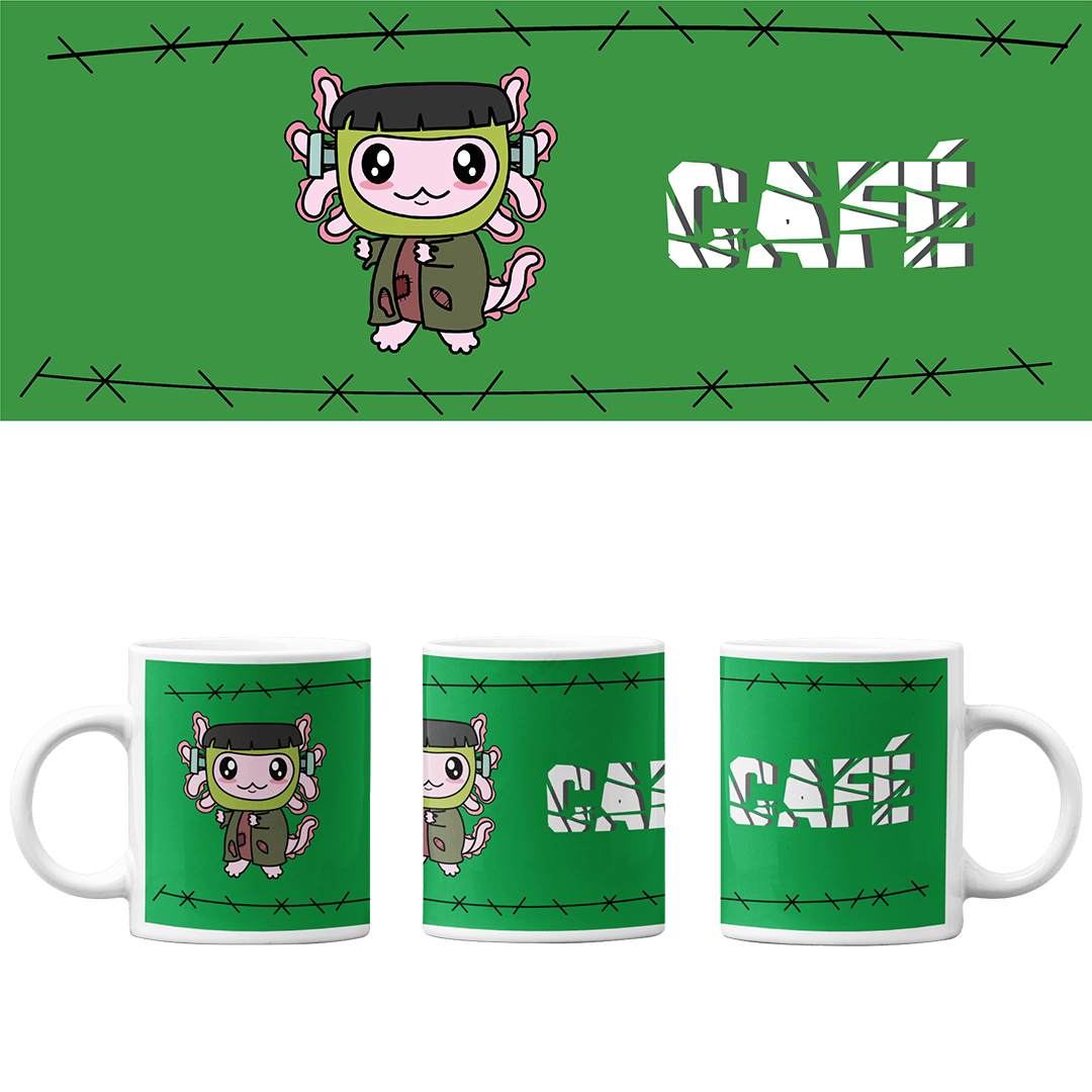 Taza Vers 2 Axolotzin Monstruo De Frankenstein Ajolote