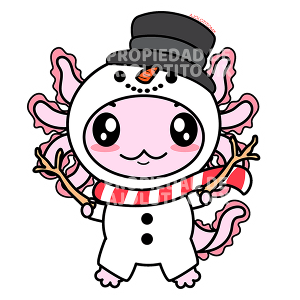 Sticker Axolotzin Muñeco De Nieve Ajolote