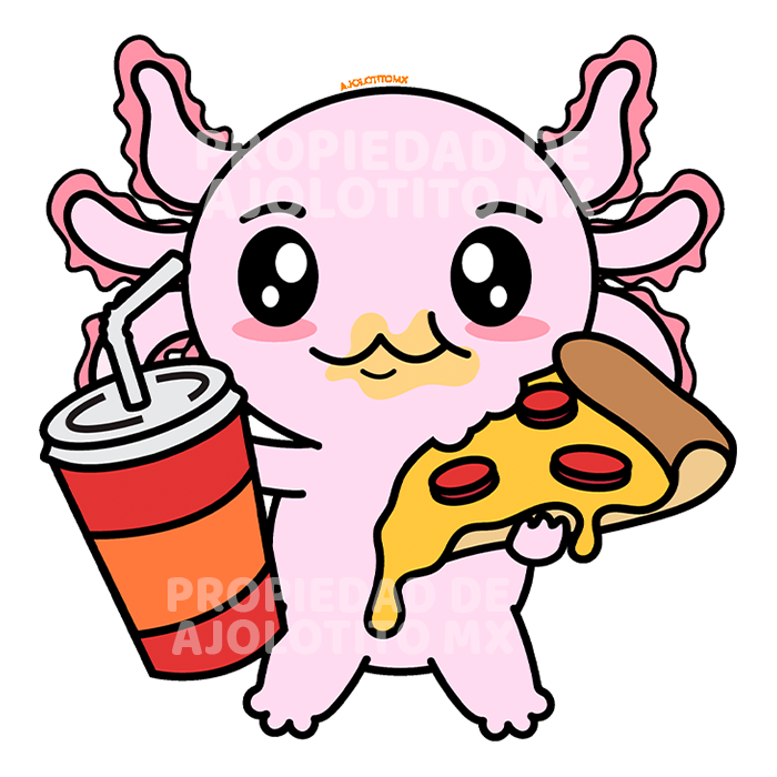 Sticker Axolotzin Comiendo Pizza Ajolote