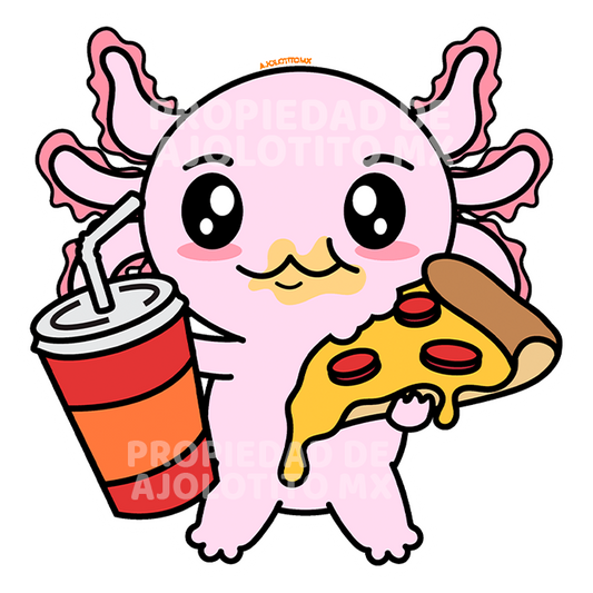Sticker Axolotzin Comiendo Pizza Ajolote