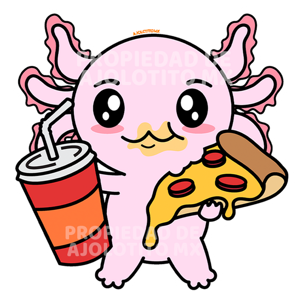 Sticker Axolotzin Comiendo Pizza Ajolote