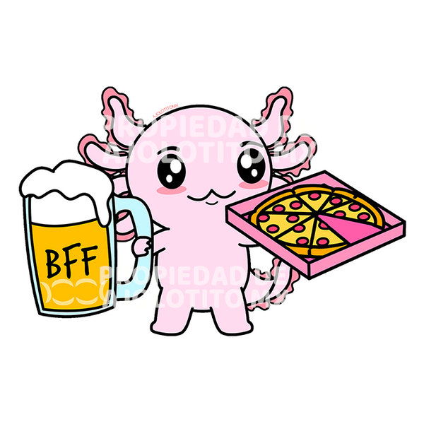 Sticker Axolotzin Pizza & Cerveza Ajolote