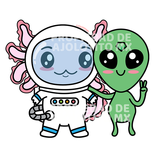 Sticker Axolotzin Y Marcianito Ajolote