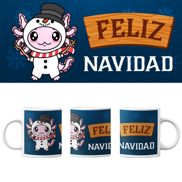 Taza Vers 2 Axolotzin Muñeco De Nieve Ajolote