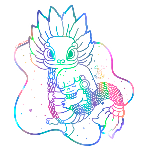 Sticker Holográfico Niña y Quetzalcoatl Mirari Chan