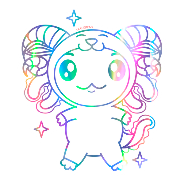 Sticker Holográfico Axolotzin Aries Ajolote