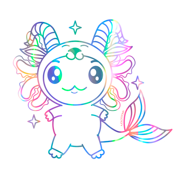 Sticker Holográfico Axolotzin Capricornio Ajolote