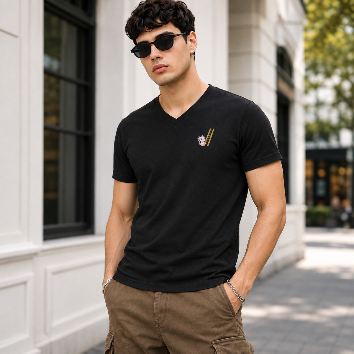 Playera Cuello V Axoloteria La Escalera Ajolote Adulto