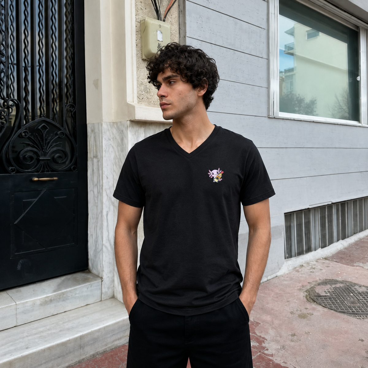 Playera Cuello V Axoloteria La Botella Ajolote Adulto