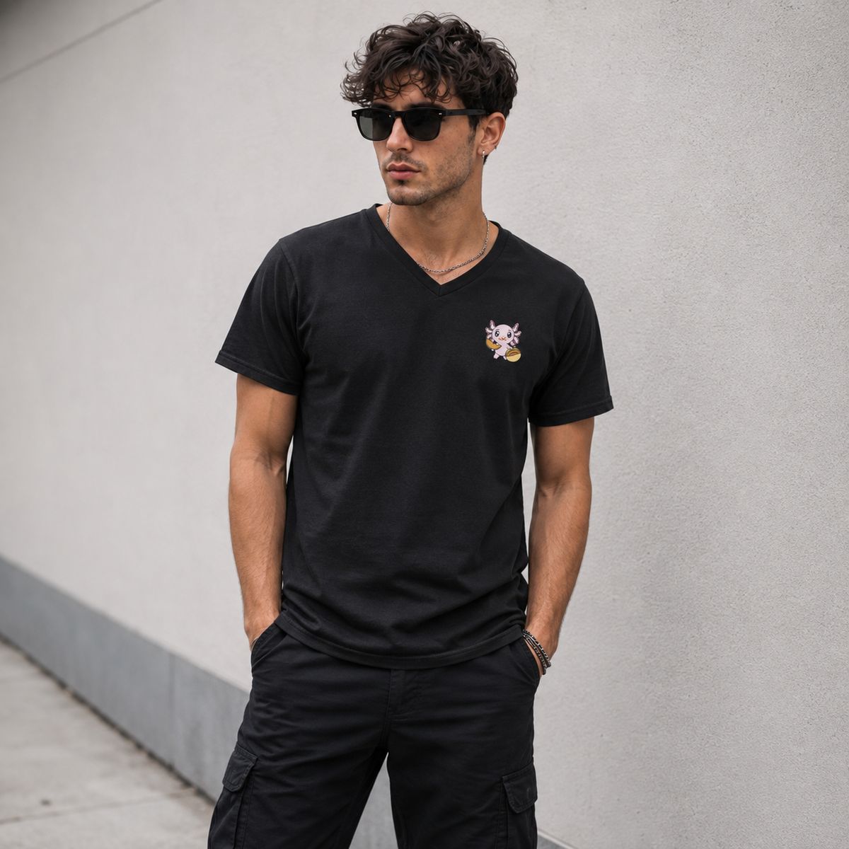 Playera Cuello V Axoloteria El Melon Ajolote Adulto
