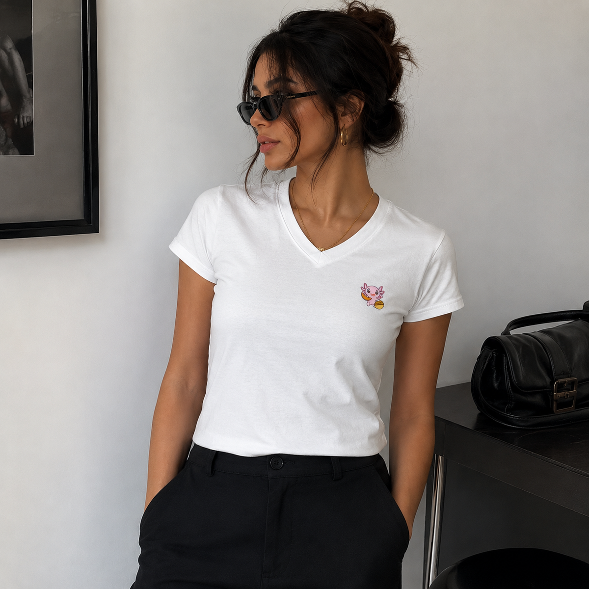 Playera Cuello V Axoloteria El Melon Ajolote Adulto