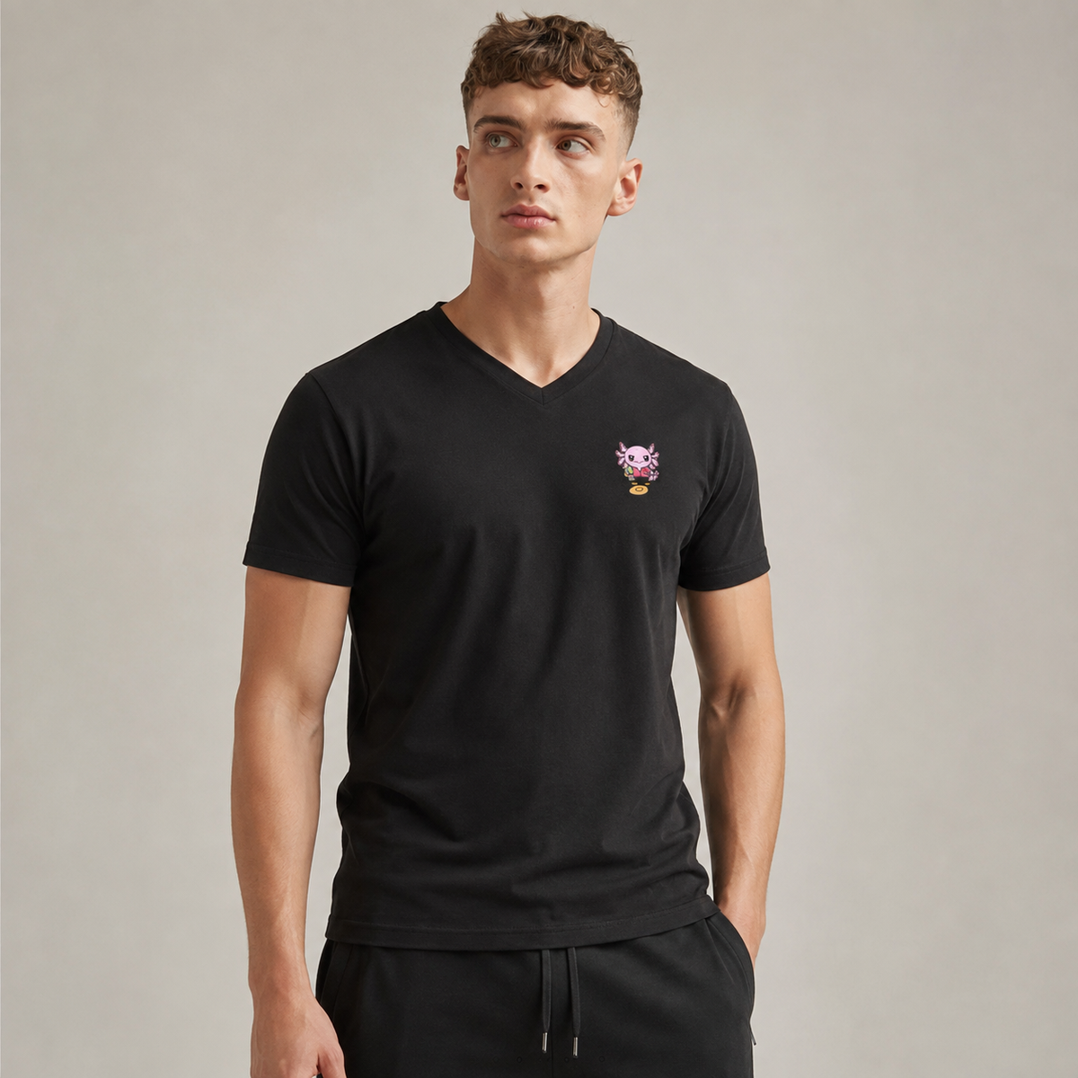Playera Cuello V Axoloteria El Valiente Ajolote Adulto