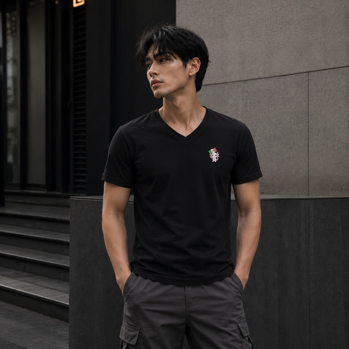 Playera Cuello V Axoloteria La Bandera Ajolote Adulto