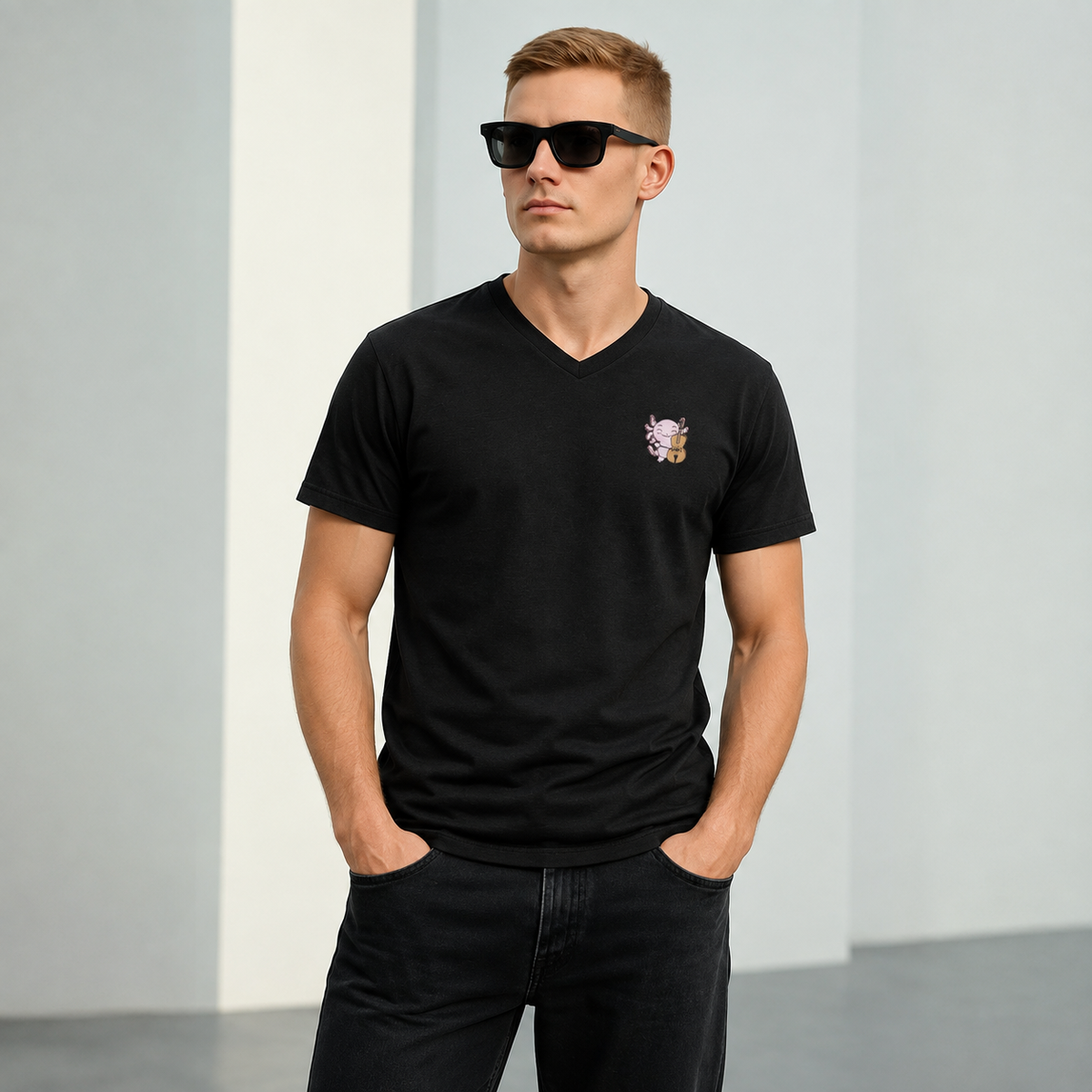 Playera Cuello V Axoloteria El Violoncello Ajolote Adulto