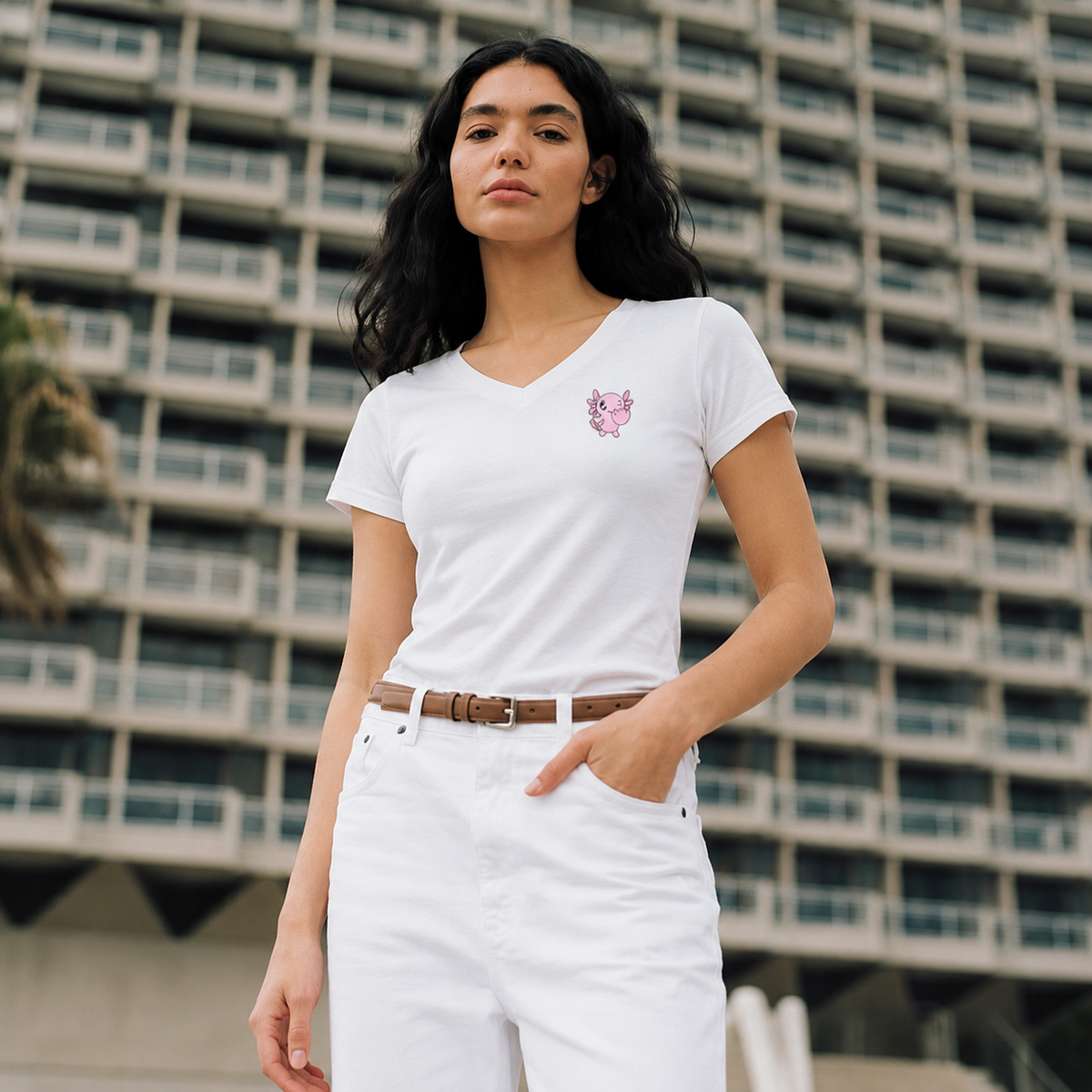 Playera Cuello V Axoloteria La Mano Ajolote Adulto