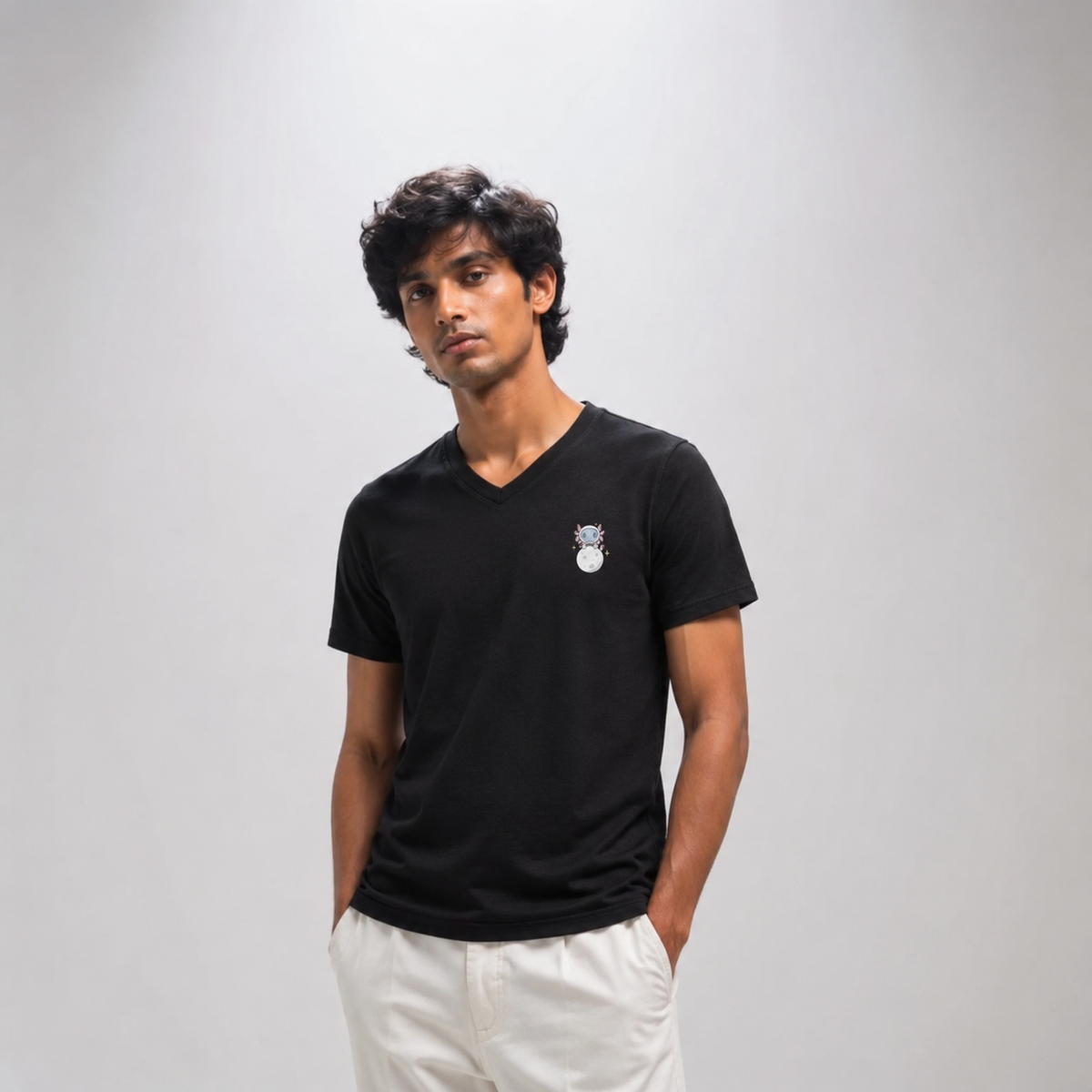 Playera Cuello V Axoloteria La Luna Ajolote Adulto