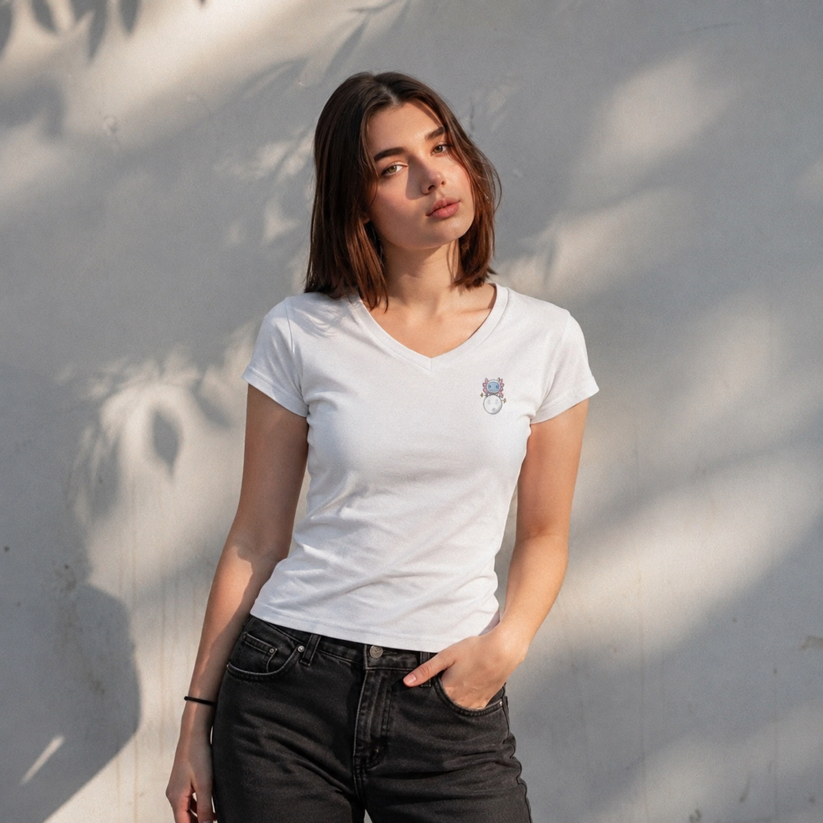 Playera Cuello V Axoloteria La Luna Ajolote Adulto