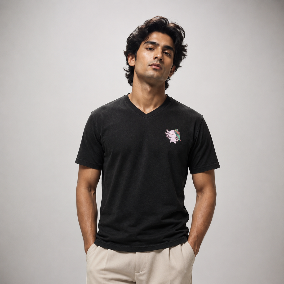 Playera Cuello V Axoloteria El Cotorro Ajolote Adulto